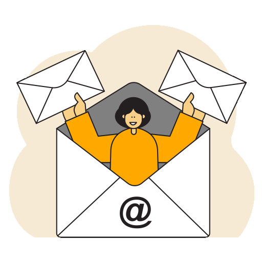 illustration of person inside email envelope holding messages